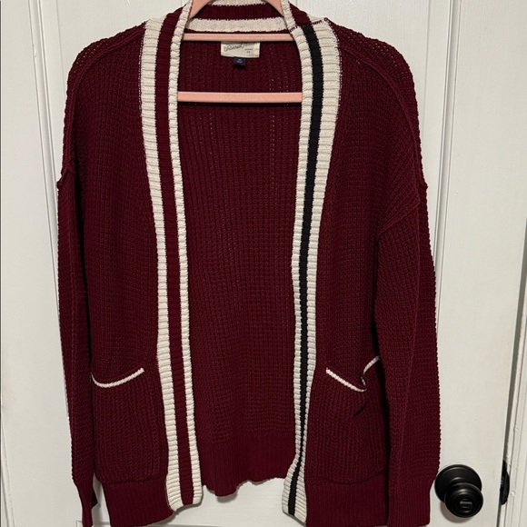 Universal Thread Maroon Cardigan with Striped Trim - Picture 1 of 3